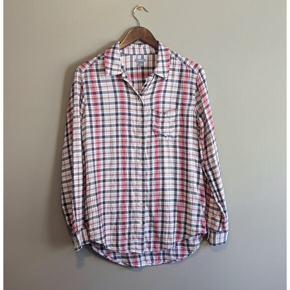 Aerie Size Small Plaid Flannel Top Red Womens Lightweight Shirt Button Up S - Picture 1 of 5